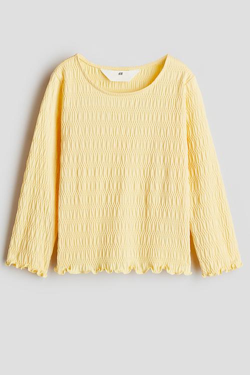 Smocked jersey top - yellow
