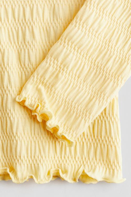 Smocked jersey top - yellow