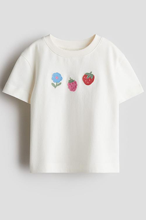 Motif-detail t-shirt - white/fruits 