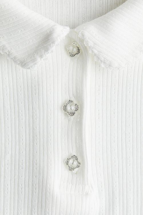 Ribbed pointelle jersey top - white