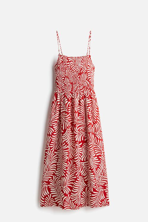 Smocked strappy dress - red patterned