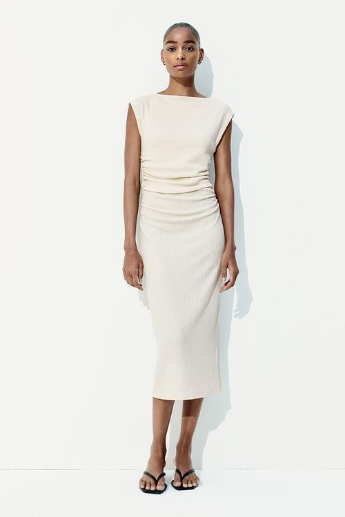 Draped bodycon dress - cream