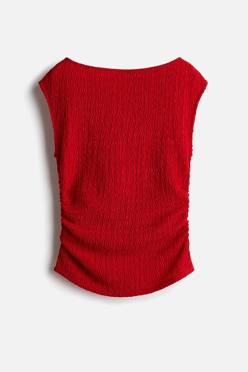 Textured jersey top - red