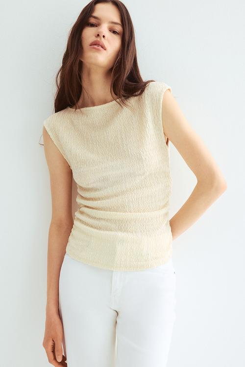 Textured jersey top - cream