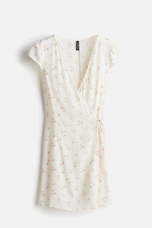 Crêpe wrap dress - cream floral
