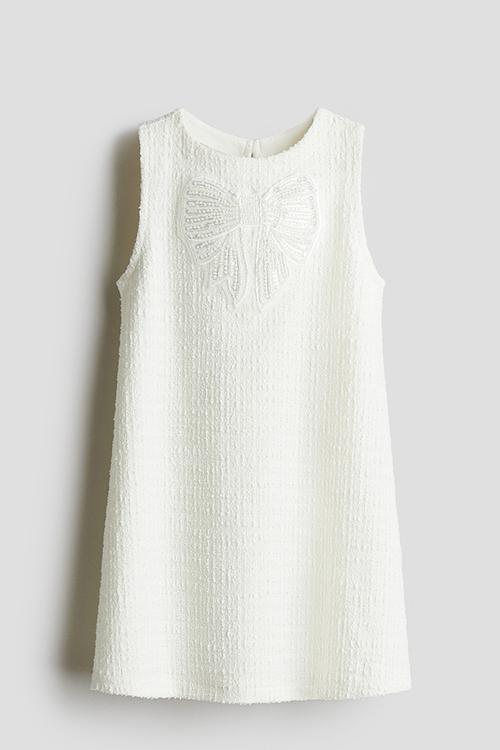 Bouclé-weave dress - white