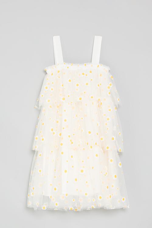 Tiered daisy tulle dress - white