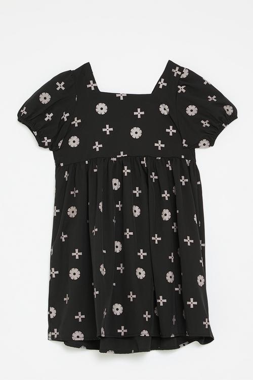 Puff sleeve dress - black & white