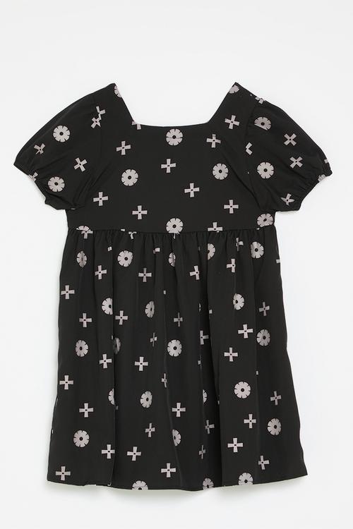 Puff sleeve dress - black & white