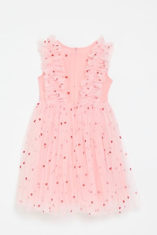 Heart print tulle dress - pink & red