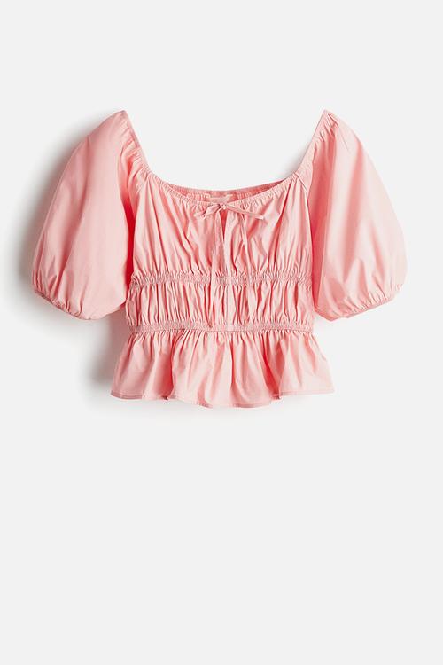 Puff-sleeved poplin blouse - light pink