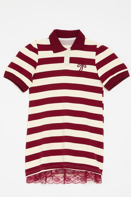 Striped golfer dress-maroon & white
