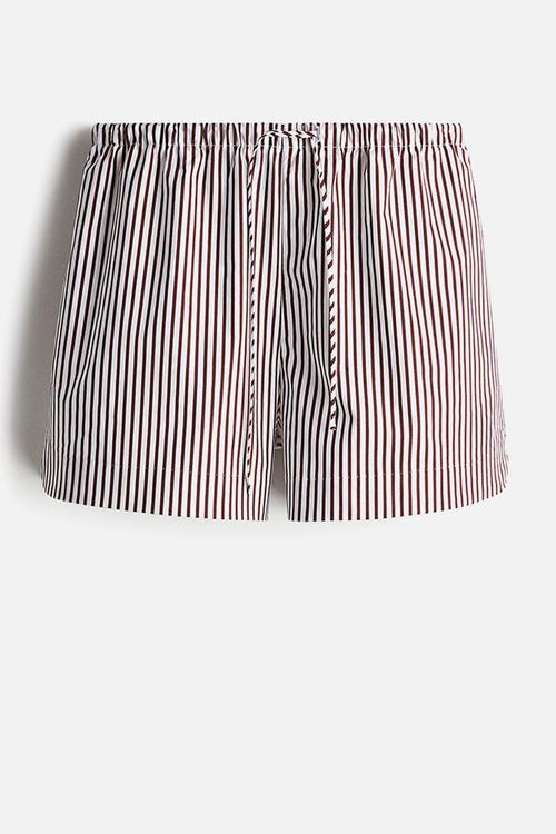 Cotton drawstring shorts - white/dark brown striped