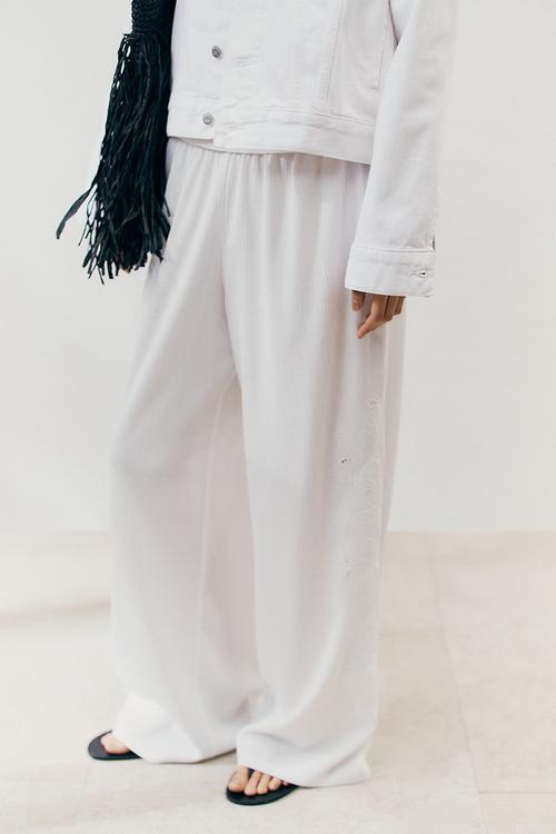 Wide broderie anglaise trousers - cream