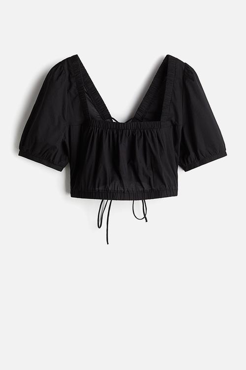 Lacing-detail cotton blouse - black