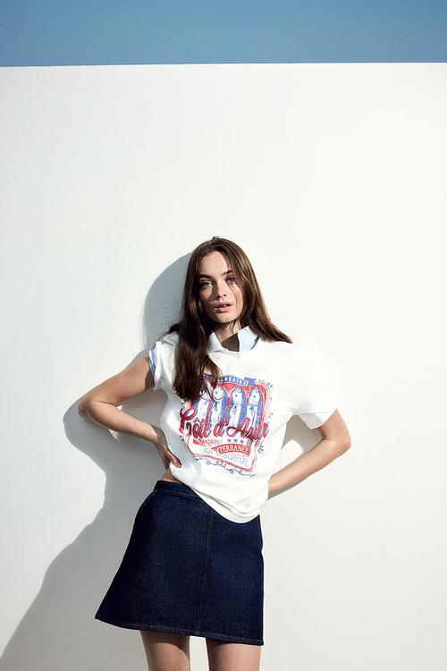 Motif-detail t-shirt - cream sardines