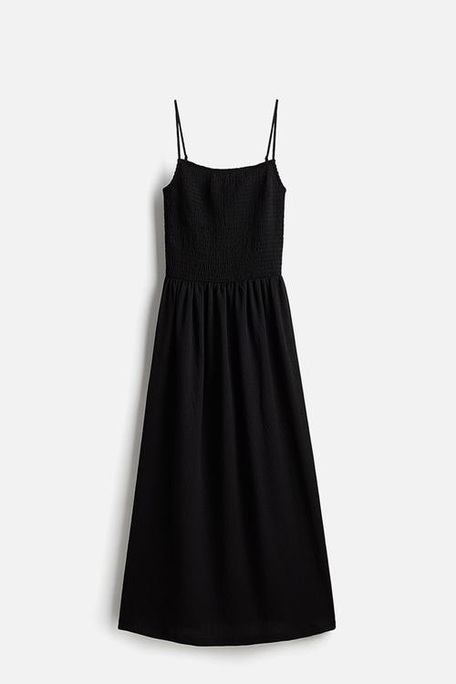 Smocked strappy dress - black