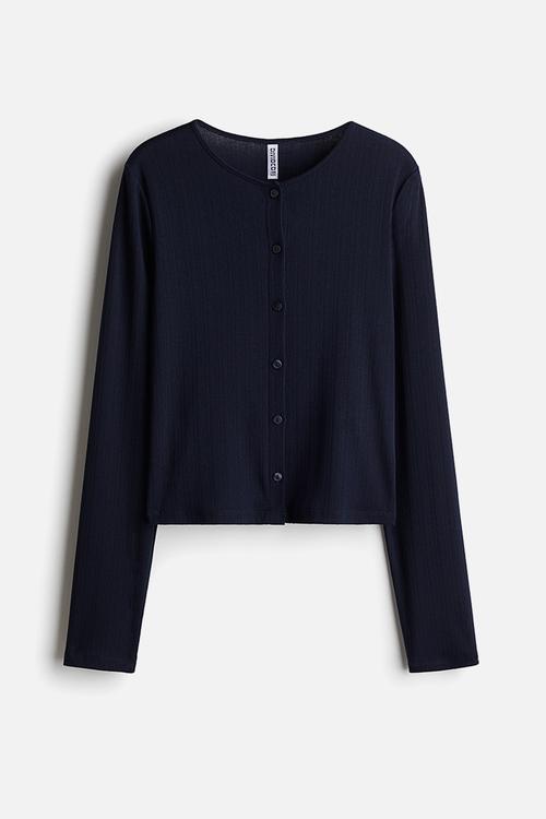 Cropped zip-through hoodie - navy blue - 1292680003