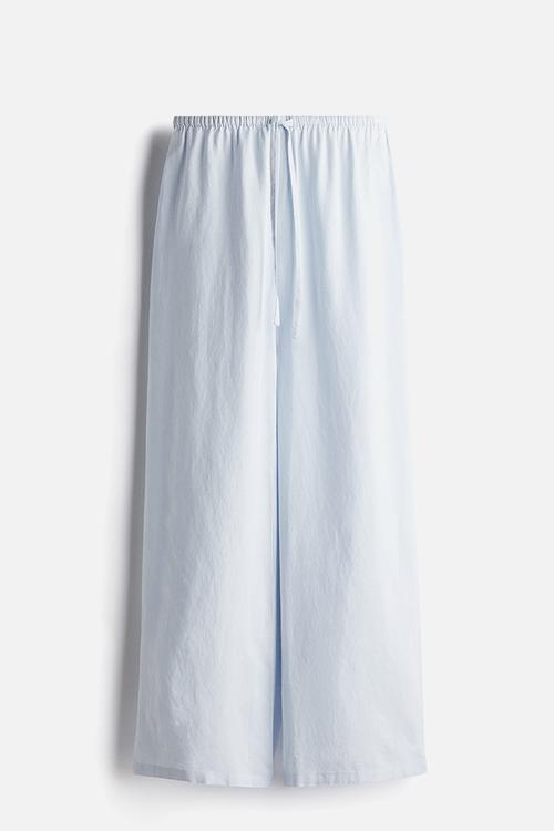 Linen-blend drawstring trousers - light blue
