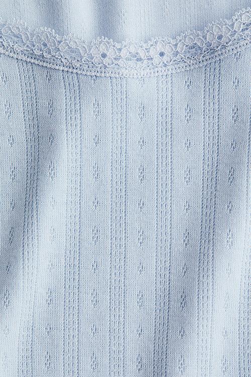 Lace-trimmed pointelle t-shirt - light blue