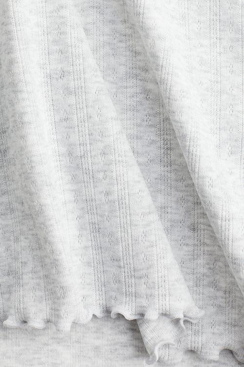 Lace-trimmed pointelle t-shirt - light grey marl