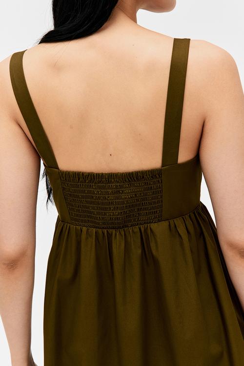 Cotton maxi dress - dark khaki green
