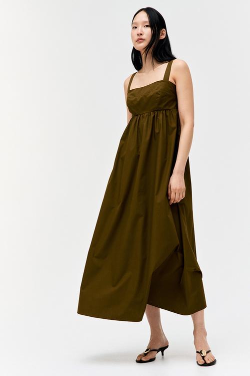 Cotton maxi dress - dark khaki green