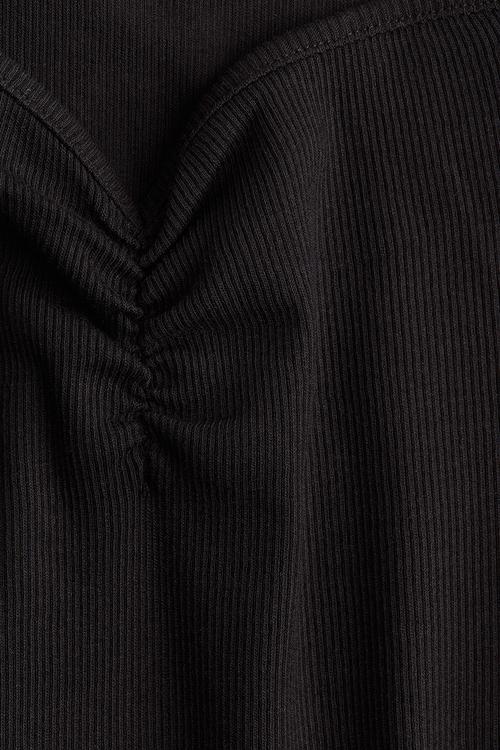 Ribbed boat-neck top - black