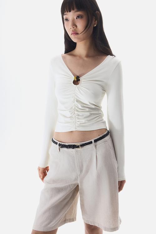 Gathered cut-out top - cream
