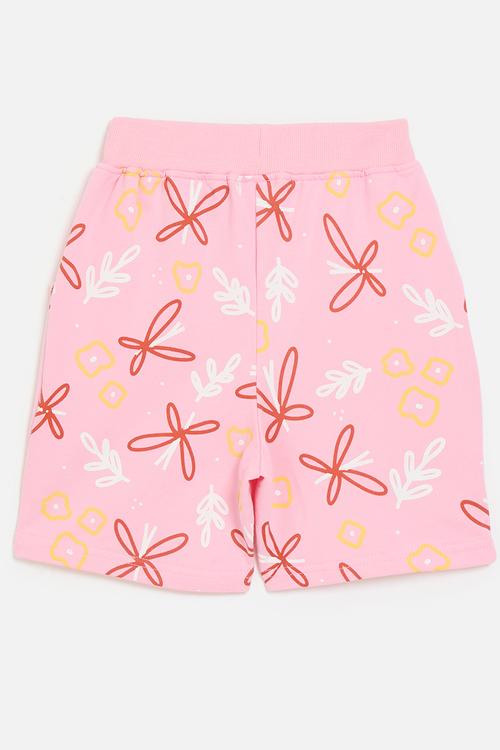 Printed sweatshorts with curved inset pockets - pink/multi