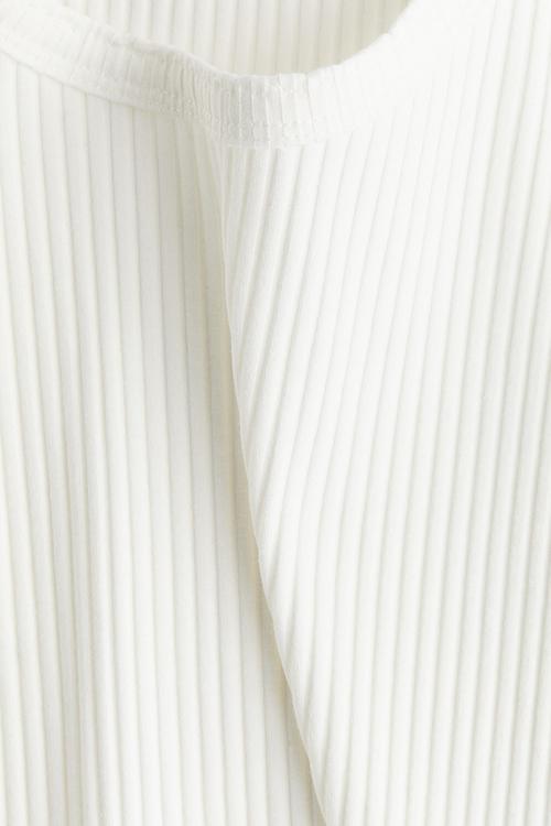 Picot-trimmed ribbed t-shirt - white