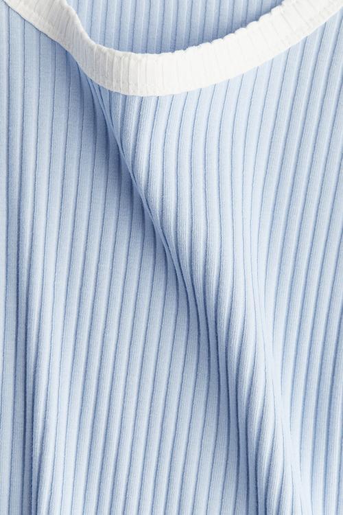 Picot-trimmed ribbed t-shirt - light blue 