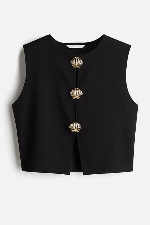 Button-decorated top - black