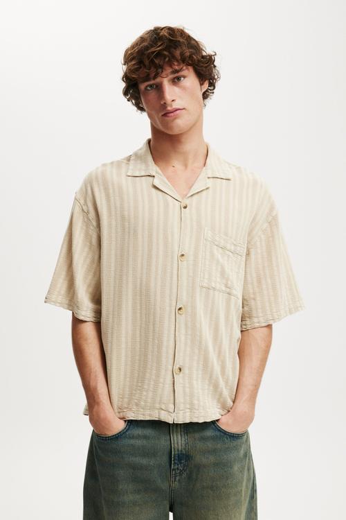 Washed box fit short sleeve shirt - ecru