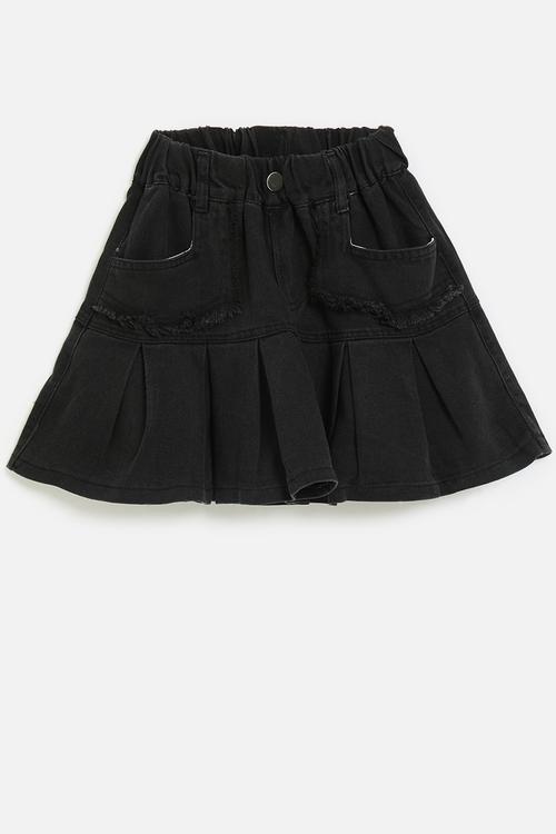 Denim skirt with pleated hem - black