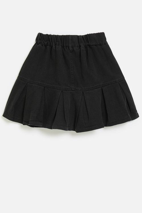 Denim skirt with pleated hem - black