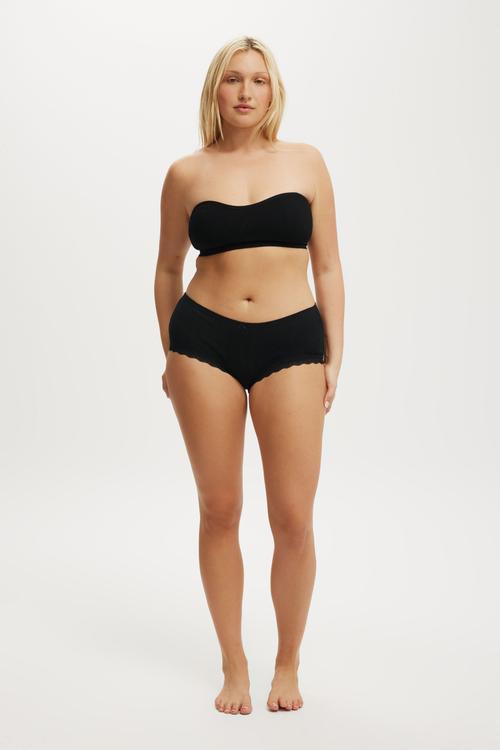 Organic Cotton Lace Boyshort Brief - Black Pointelle