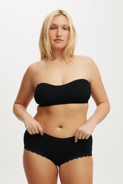 Organic Cotton Lace Boyshort Brief - Black Pointelle
