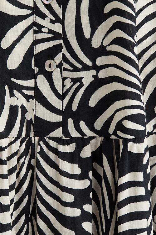 Tiered midi dress - black/cream patterned