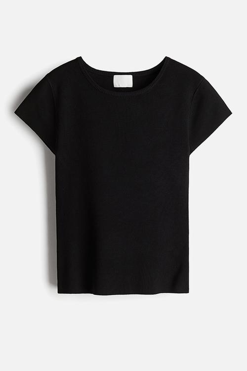Fine-knit T-shirt - black
