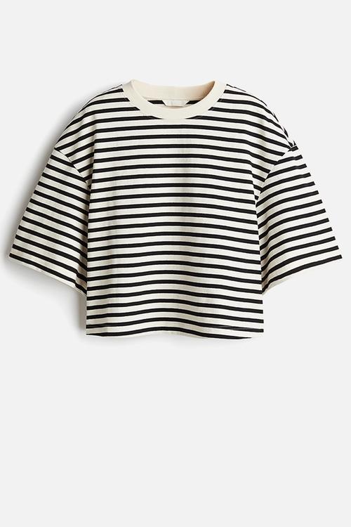 Cropped T-shirt - cream/striped
