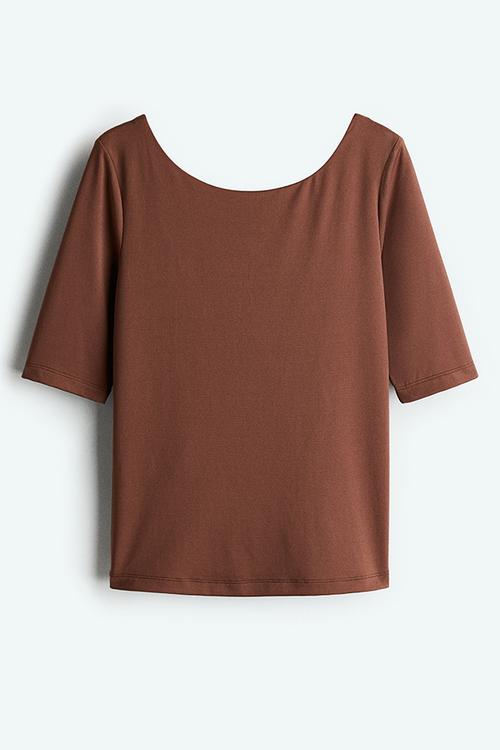 Ballerina-neckline top - brown
