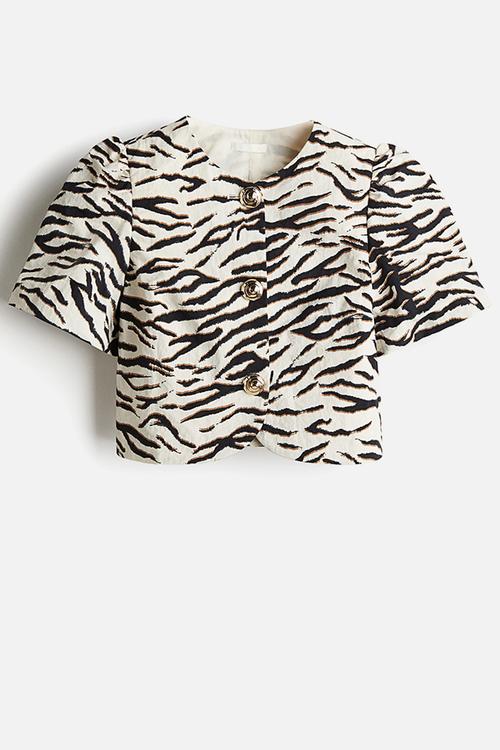 Puff-sleeved blouse - cream/zebra print