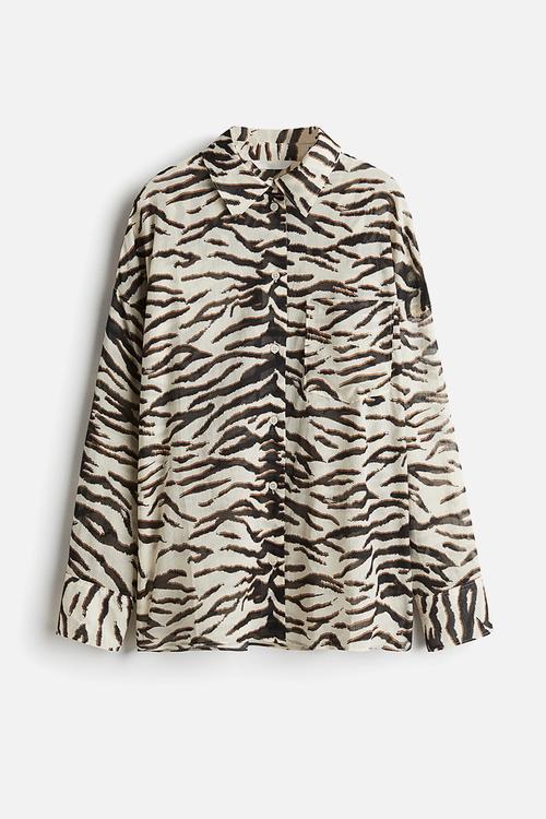 Cotton shirt - cream/zebra print