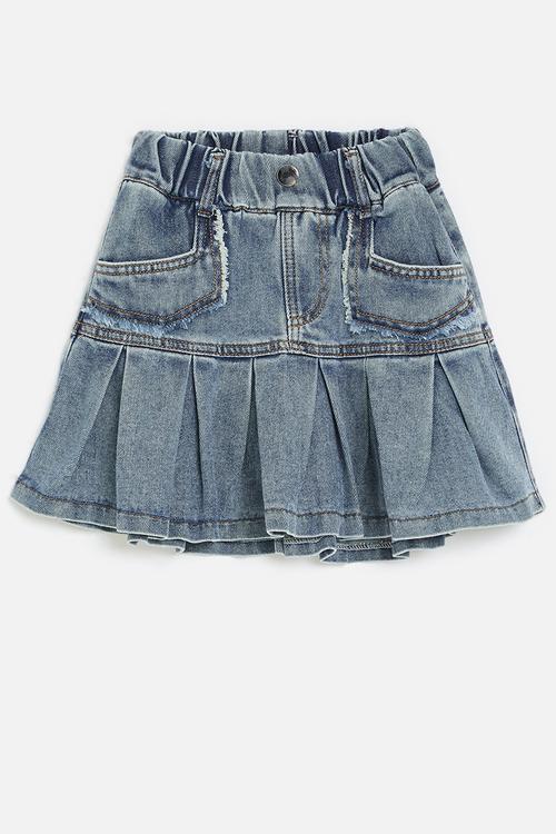 Pleated denim skirt-blue