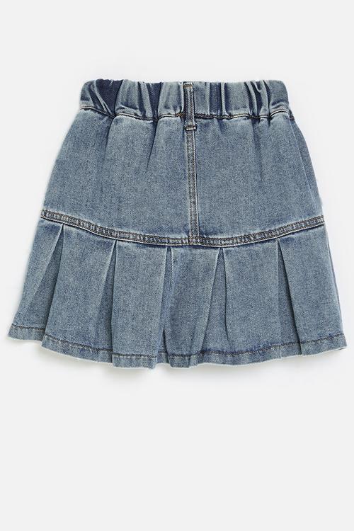 Pleated denim skirt-blue