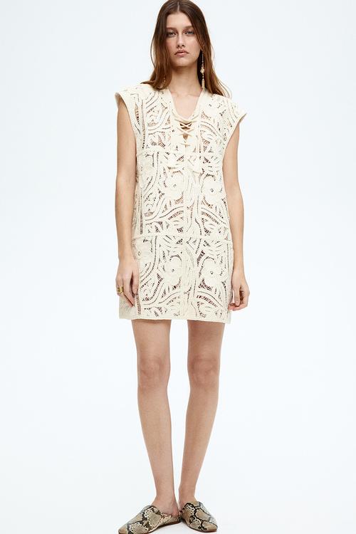 Crochet-look dress - light beige