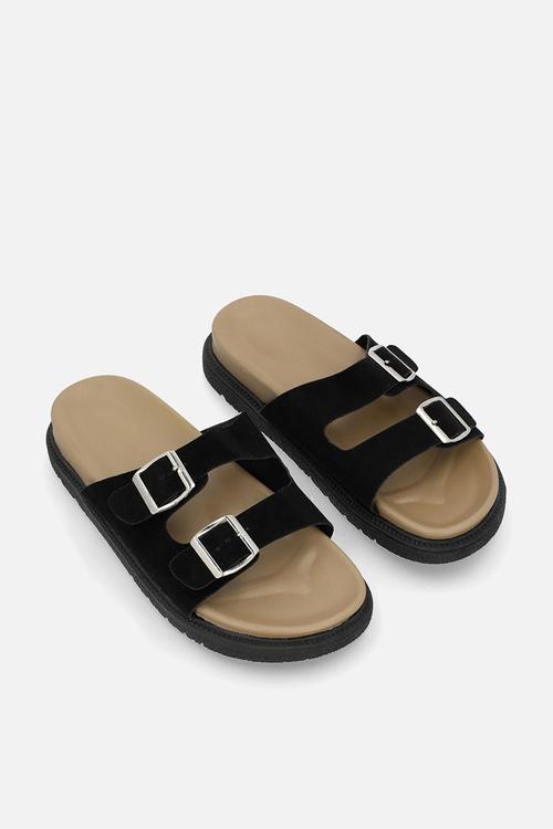 Twin buckle sandals - black