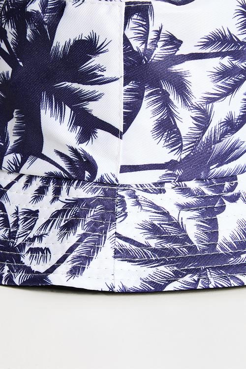 Palm tree printed bucket hat with topstitched brim - dark blue/white