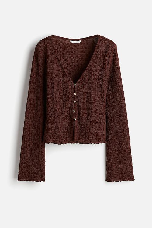 Textured jersey top - dark brown